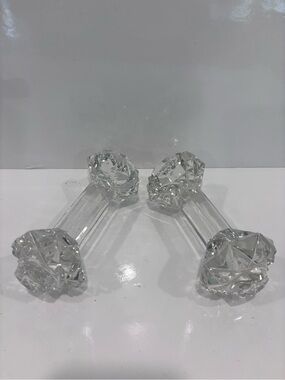 Vintage Pair Heavy Cut Crystal Knife Rests Faceted Star Cut Tableware
